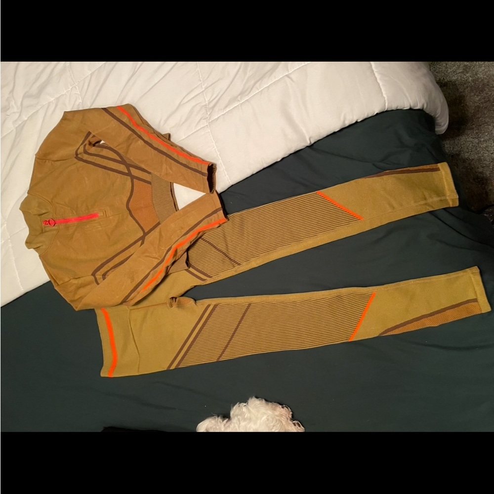 Fabletics Tan and Orange Joggers with Relaxed Fit